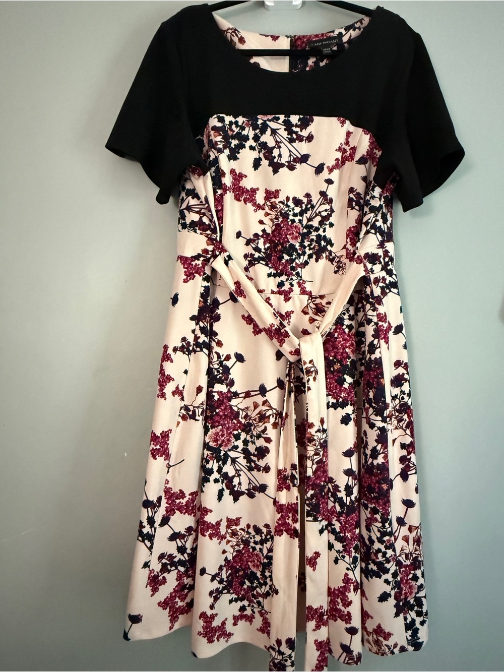 Lane Bryant Sz 22/24 Blush Pink and Black Fit-and-Flare Dress with Tie Waist